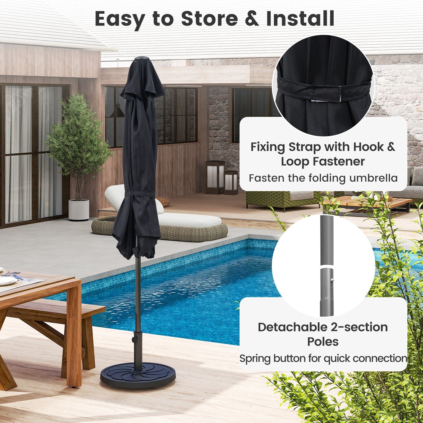 Outdoor Picnic Table Bench Set with Umbrella and Base for 4-8 People