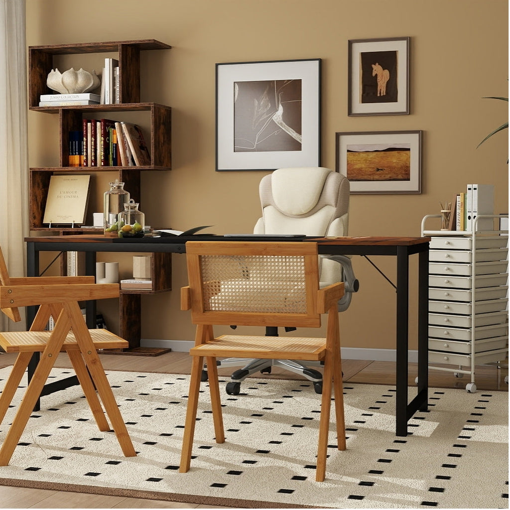 All-in-One Home Office Furniture Bundle - Ergonomic Chair Spacious Desk Multi-Drawer Cart Bookshelf & Accent Chairs
