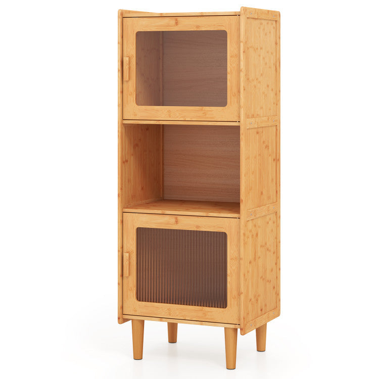 3-Piece Modern Dining Room Set: Wooden Dining Chairs + Bamboo Sideboard Cabinet + Tall Storage Cabinet
