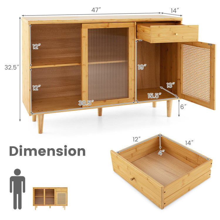 3-Piece Modern Dining Room Set: Wooden Dining Chairs + Bamboo Sideboard Cabinet + Tall Storage Cabinet