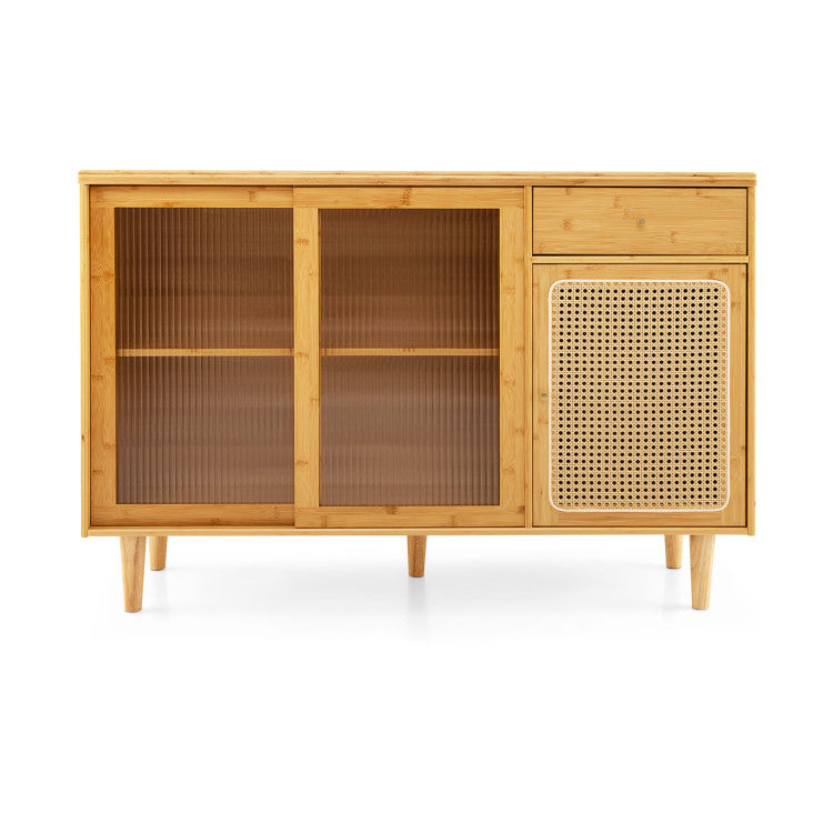 3-Piece Modern Dining Room Set: Wooden Dining Chairs + Bamboo Sideboard Cabinet + Tall Storage Cabinet