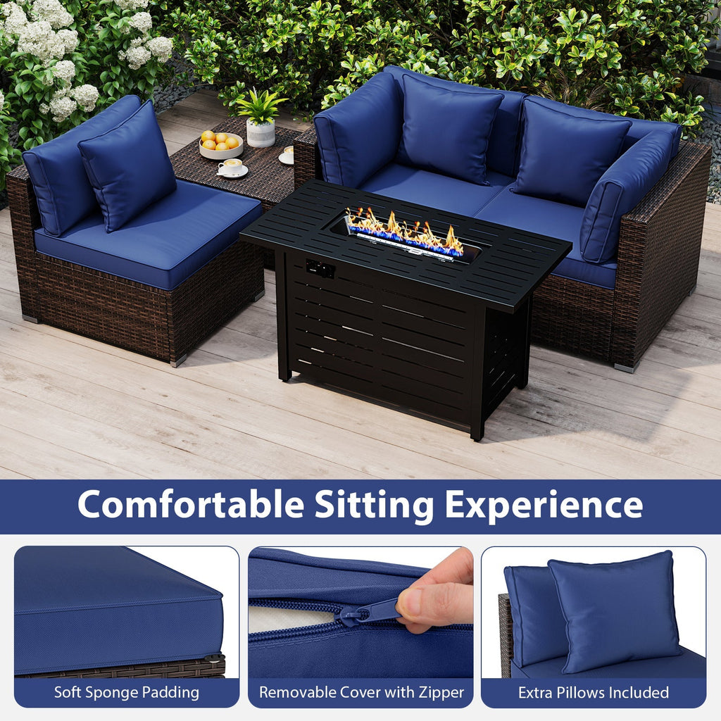 Heavy-duty Frame Rattan Sofa Set with 60000 BTU Firepit Table