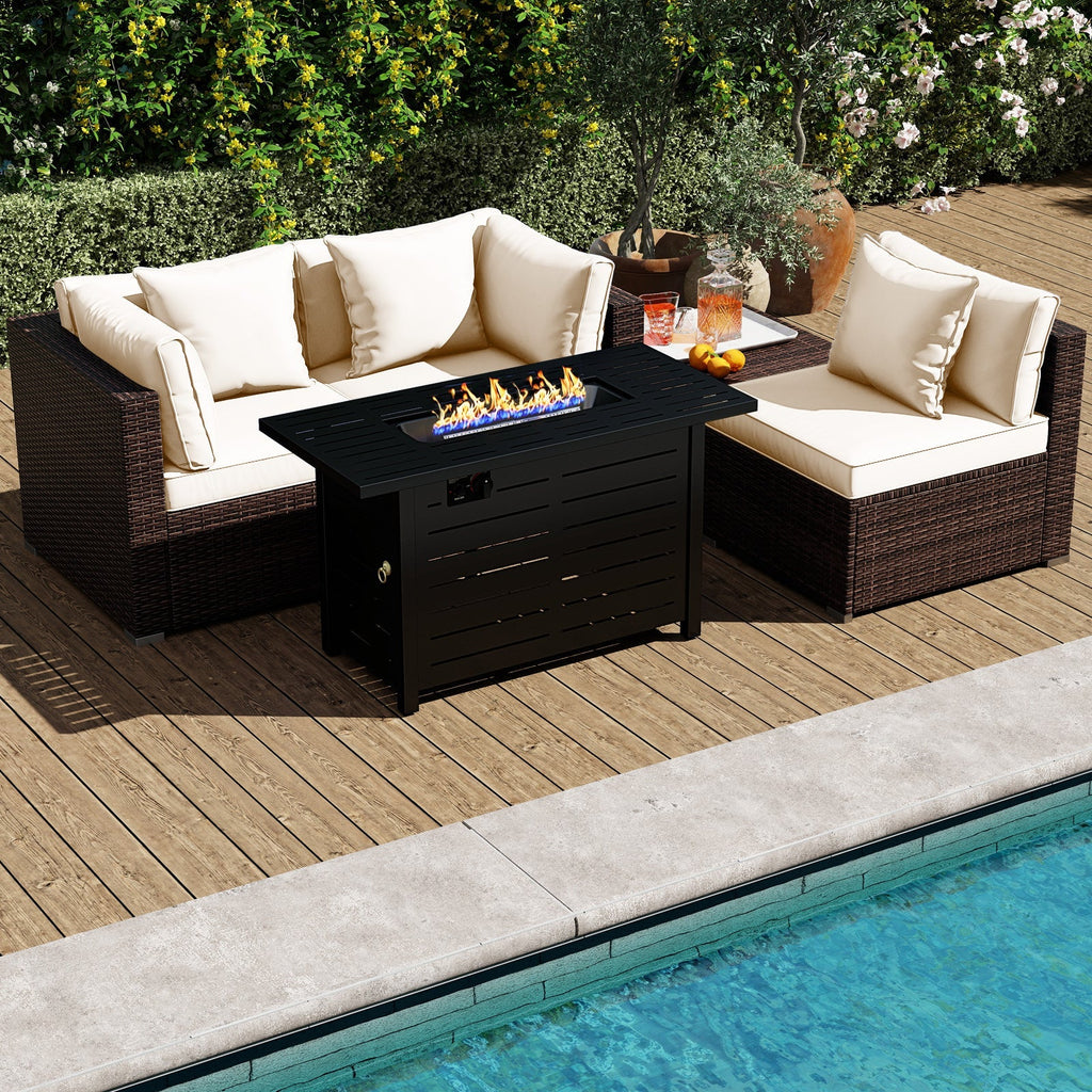 Heavy-duty Frame Rattan Sofa Set with 60000 BTU Firepit Table