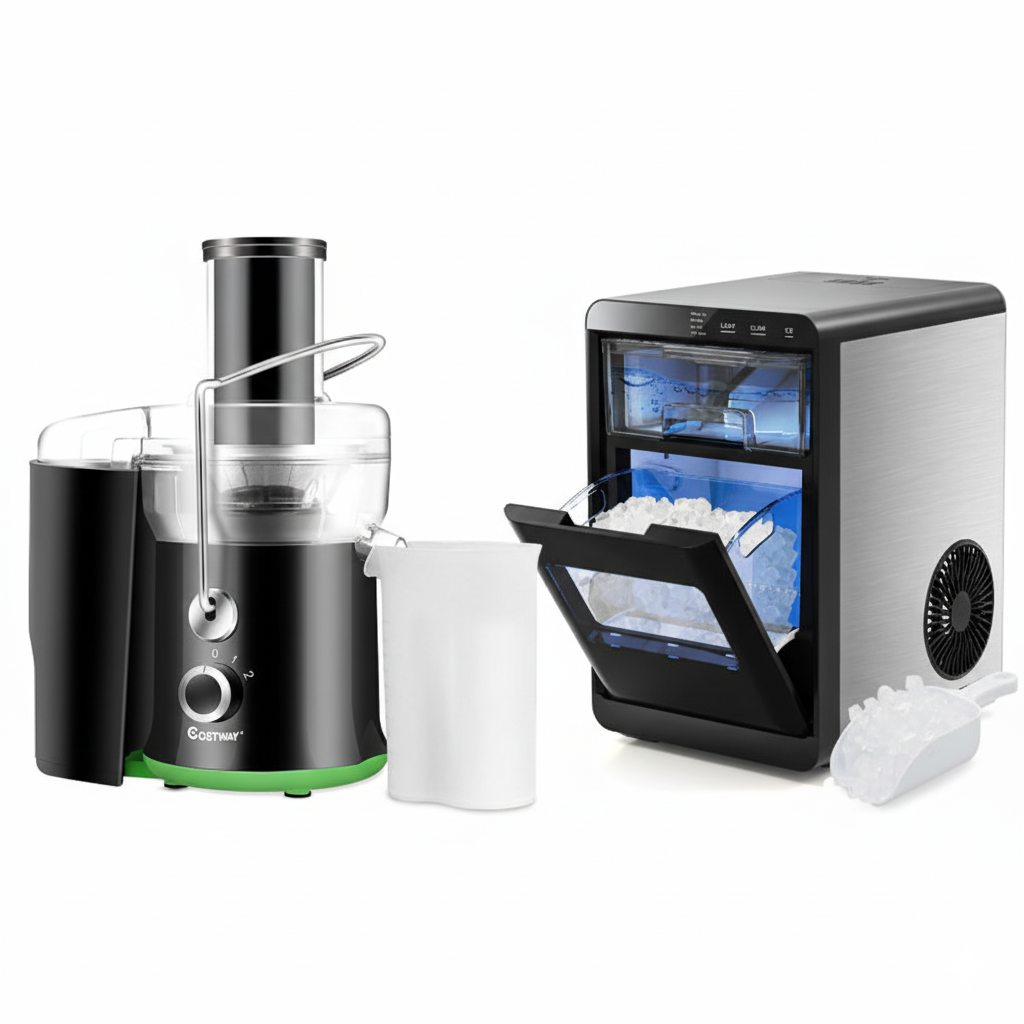 Countertop Nugget Ice Maker and Powerful Fruit Vegetable Juicer Combo for Refreshing Beverages