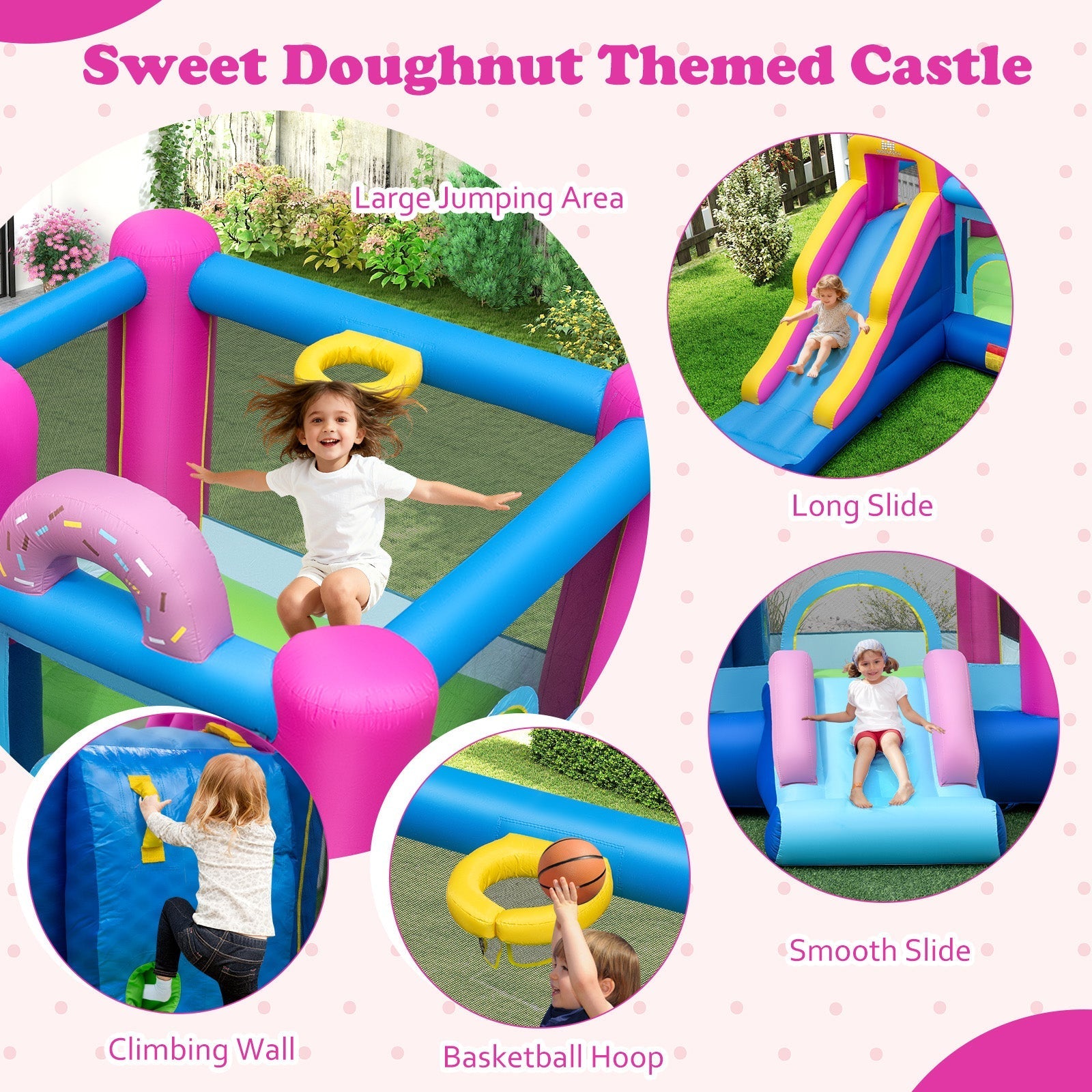 Inflatable Bounce House with Slides and Basketball Hoop (with 680W Blower)