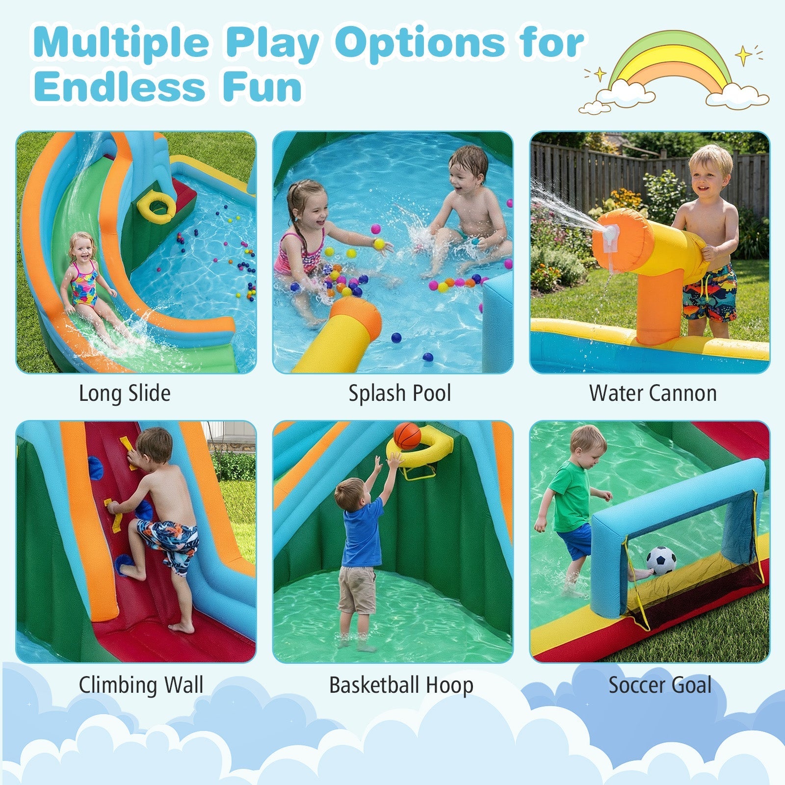 Inflatable Water Slide Park 6-in-1 Giant Bounce House without Blower costway5