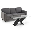 Contemporary Living Room Furniture Suite: Modern 3-Seat Teddy Velvet Sofa + 47-Inch Glass Coffee Table