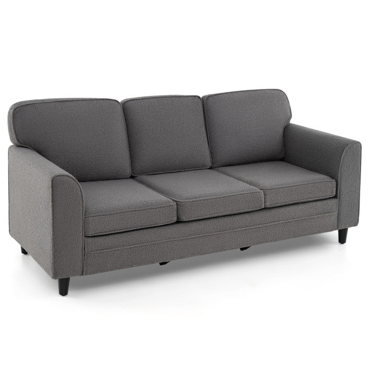 Contemporary Living Room Furniture Suite: Modern 3-Seat Teddy Velvet Sofa + 47-Inch Glass Coffee Table
