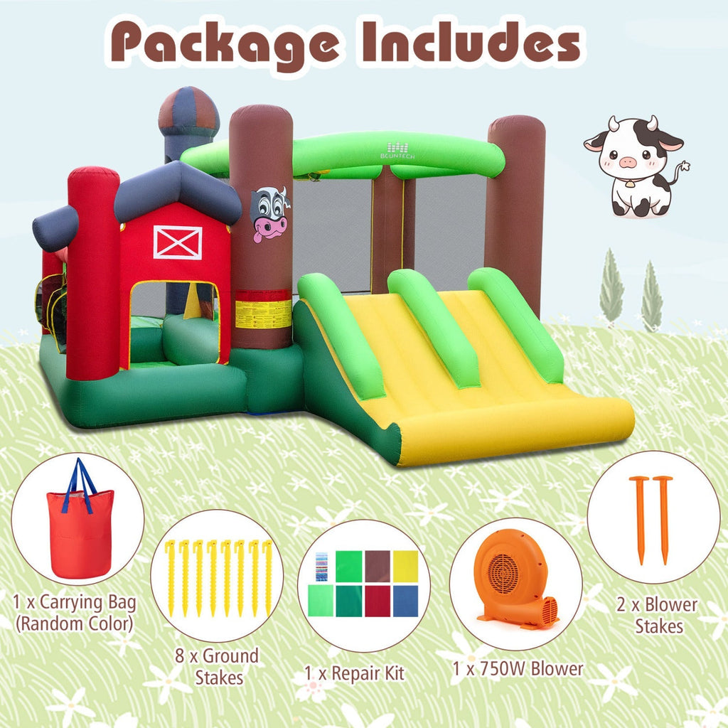 Kids Castle Slide Bouncer with 750W Blower and Dual Slides