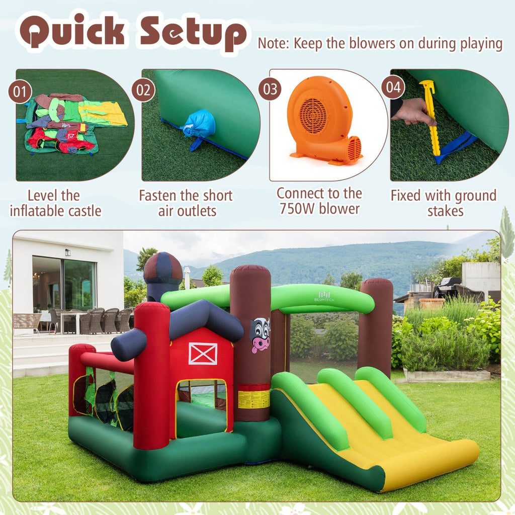 Kids Castle Slide Bouncer with 750W Blower and Dual Slides