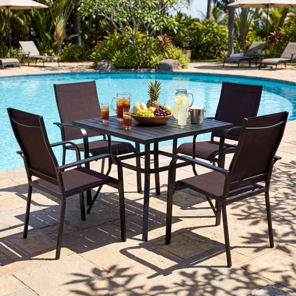 5 Pieces Patio Dining Set for 4 Outdoor Square Table and Stackable Chairs