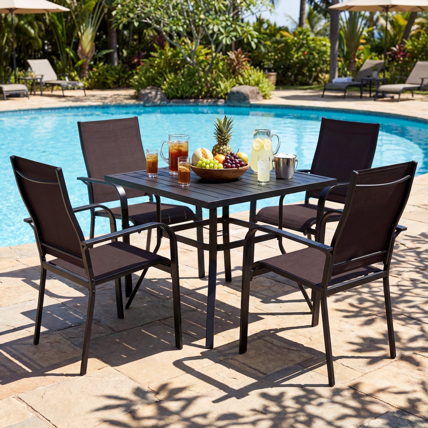 5 Pieces Patio Dining Set for 4 Outdoor Square Table and Stackable Chairs