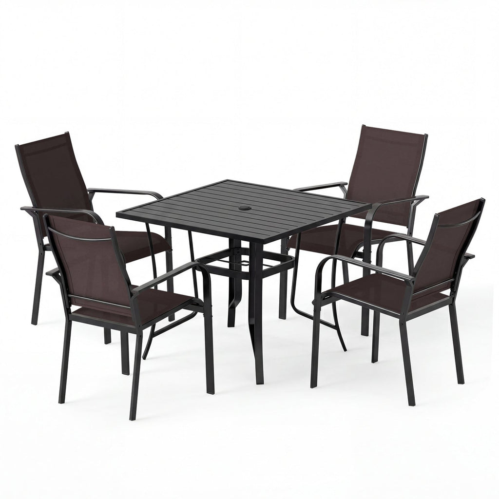 5 Pieces Patio Dining Set for 4 Outdoor Square Table and Stackable Chairs
