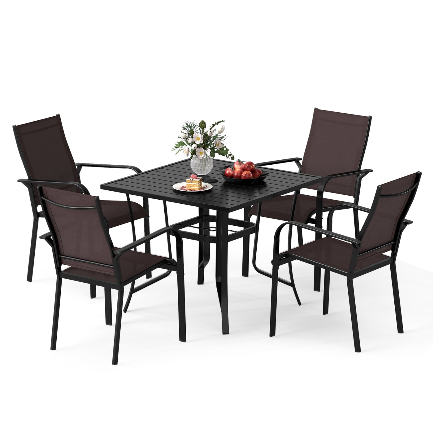 5 Pieces Patio Dining Set for 4 Outdoor Square Table and Stackable Chairs