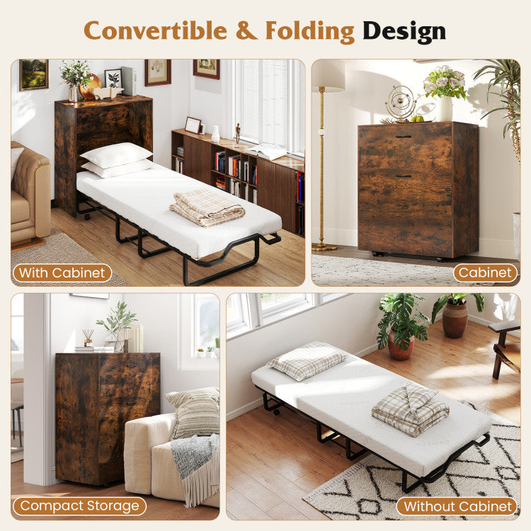 3-Piece Space-Saving Living Room with Teddy Sofa Display Bookshelf & Foldable Murphy Bed