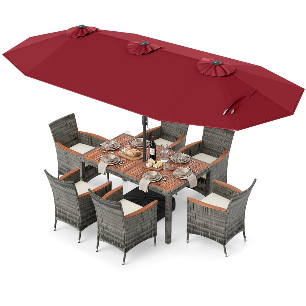 8-Piece Patio Dining Set with Double-Sided Market Umbrella