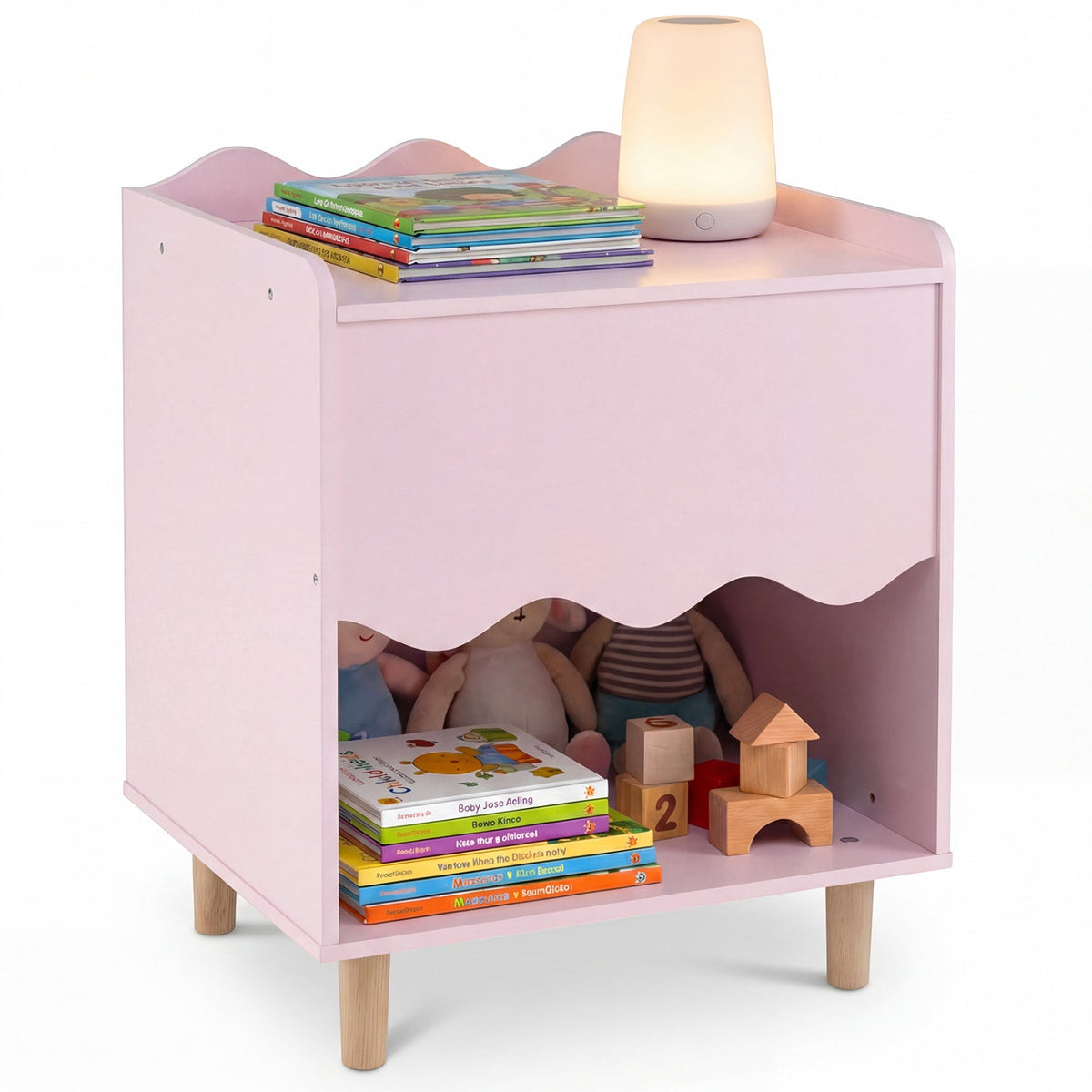 Toddler Scalloped Side Table with Wide Top & Open Compartment