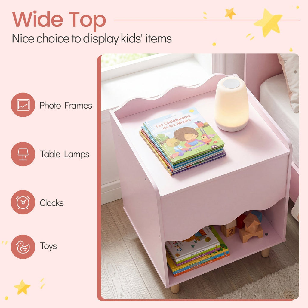 Toddler Scalloped Side Table with Wide Top & Open Compartment