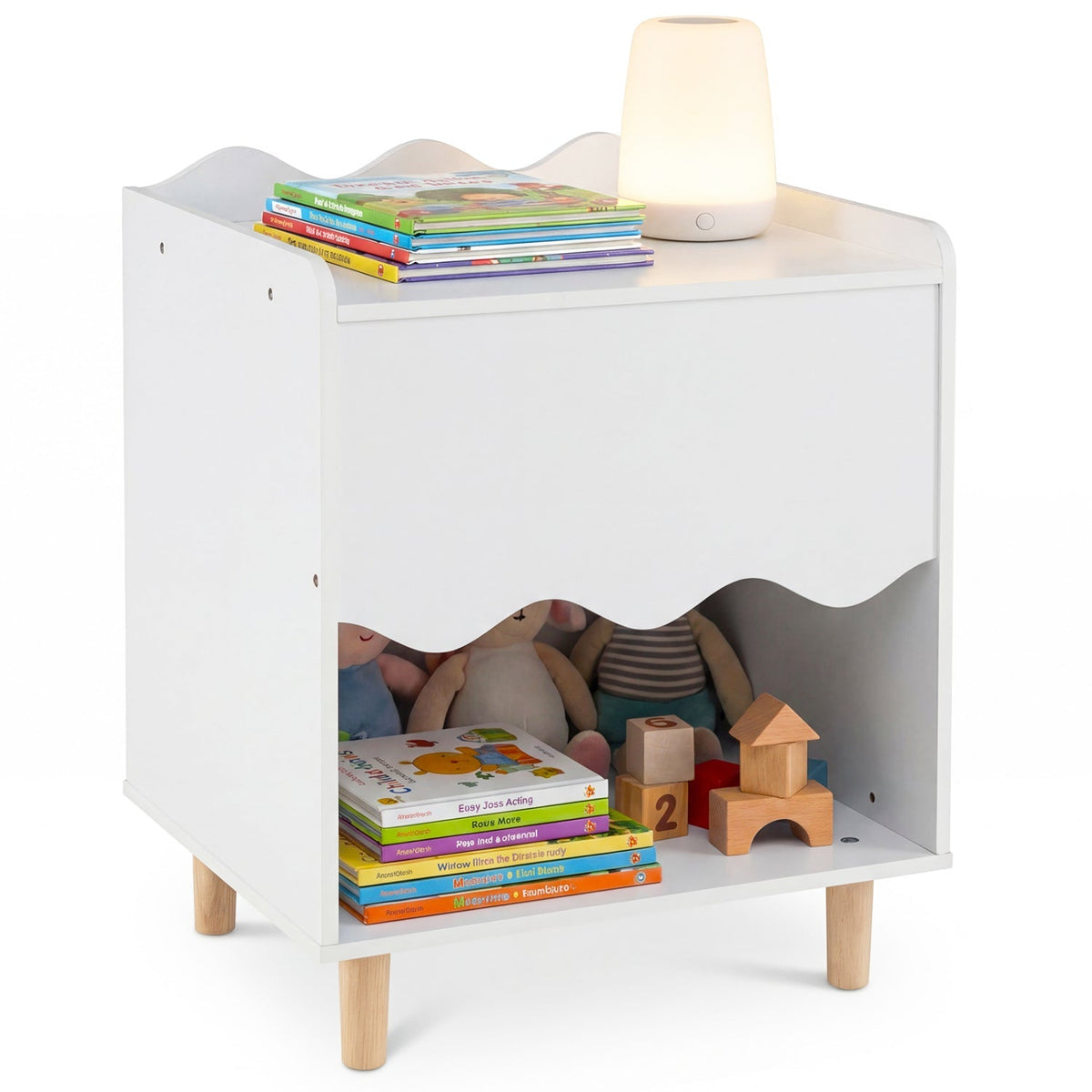 Toddler Scalloped Side Table with Wide Top & Open Compartment