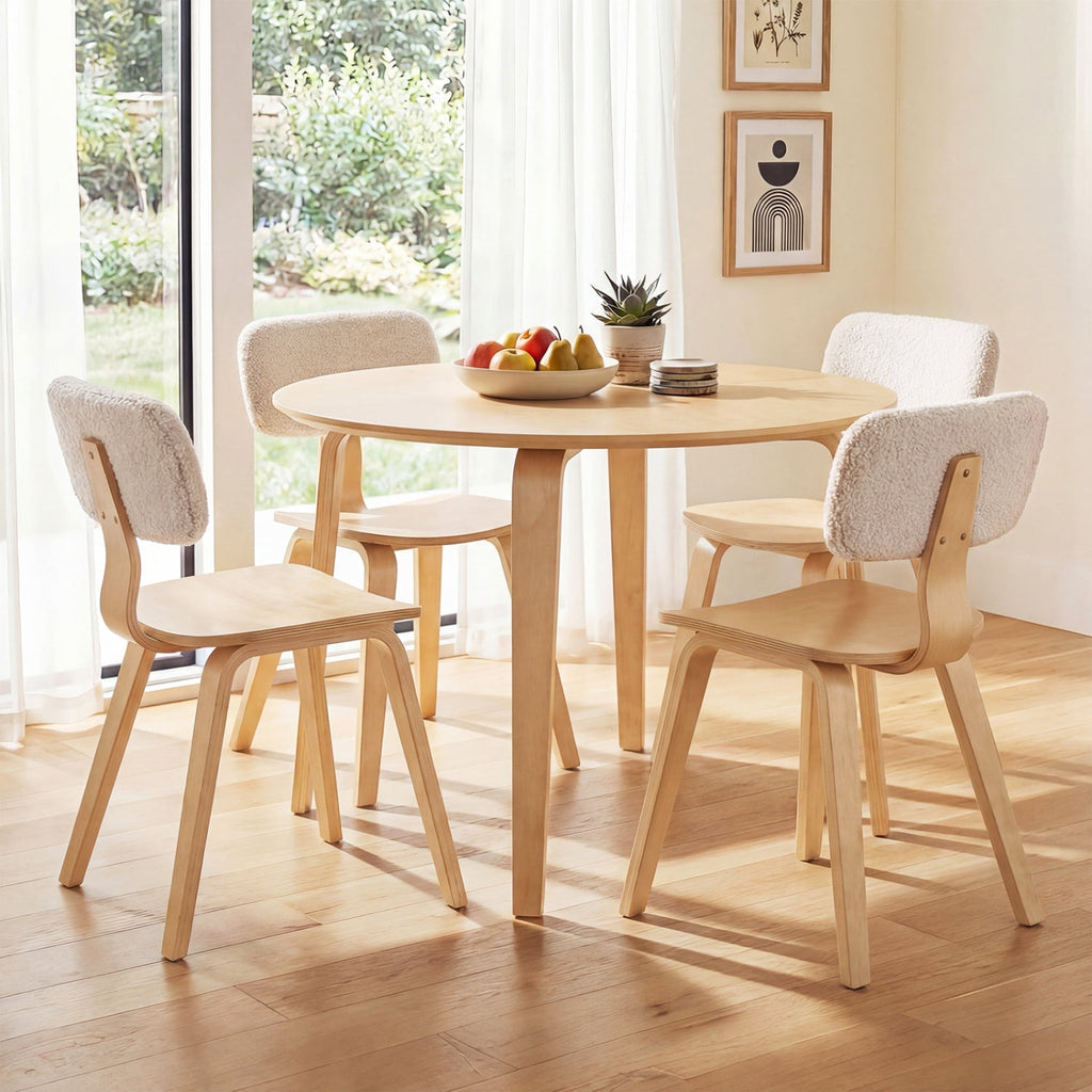 5 Piece Dining Table Set with 4 Padded Dining Chairs and Rubber Wood Table