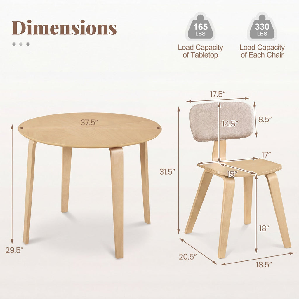 5 Piece Dining Table Set with 4 Padded Dining Chairs and Rubber Wood Table
