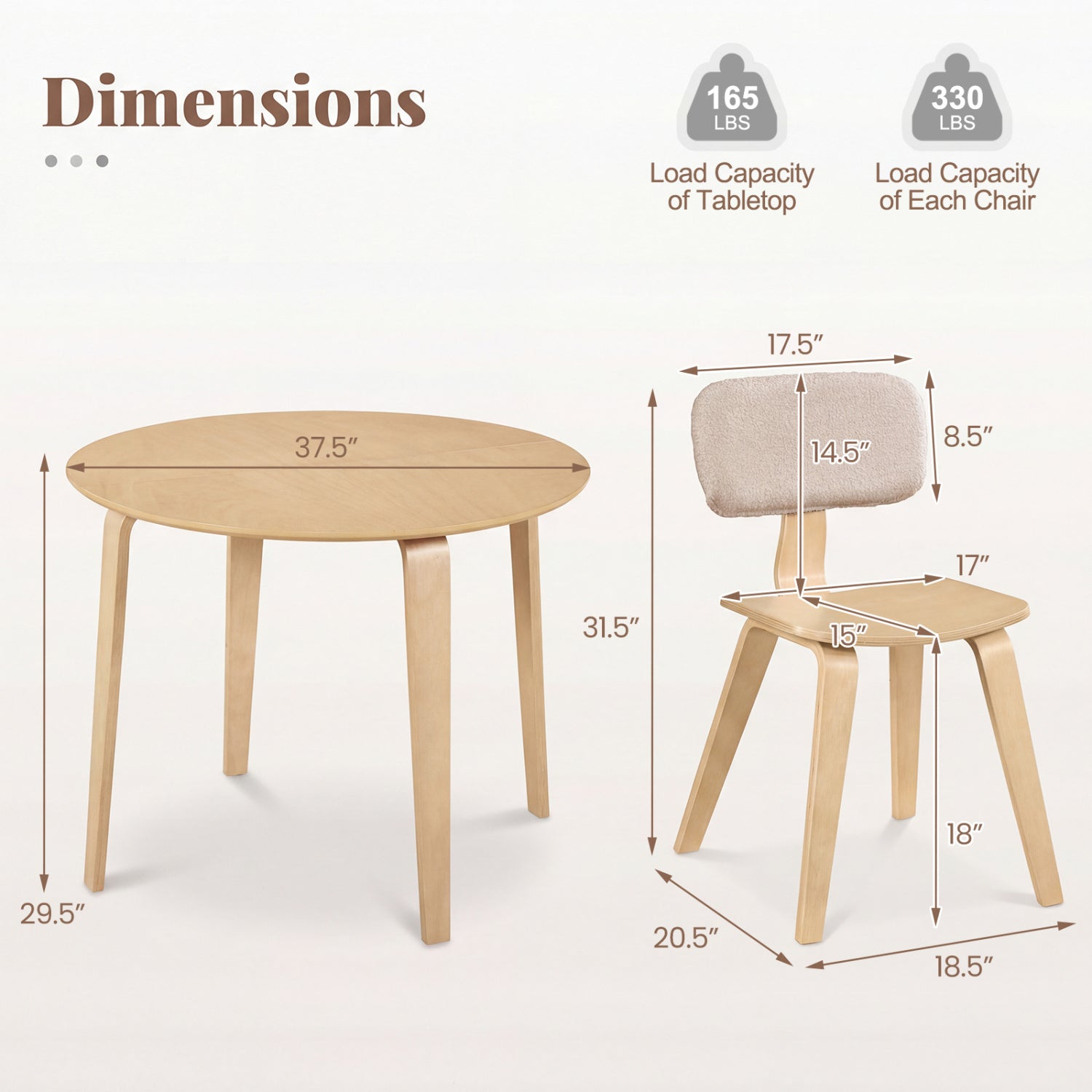5 Piece Dining Table Set with 4 Padded Dining Chairs and Rubber Wood Table