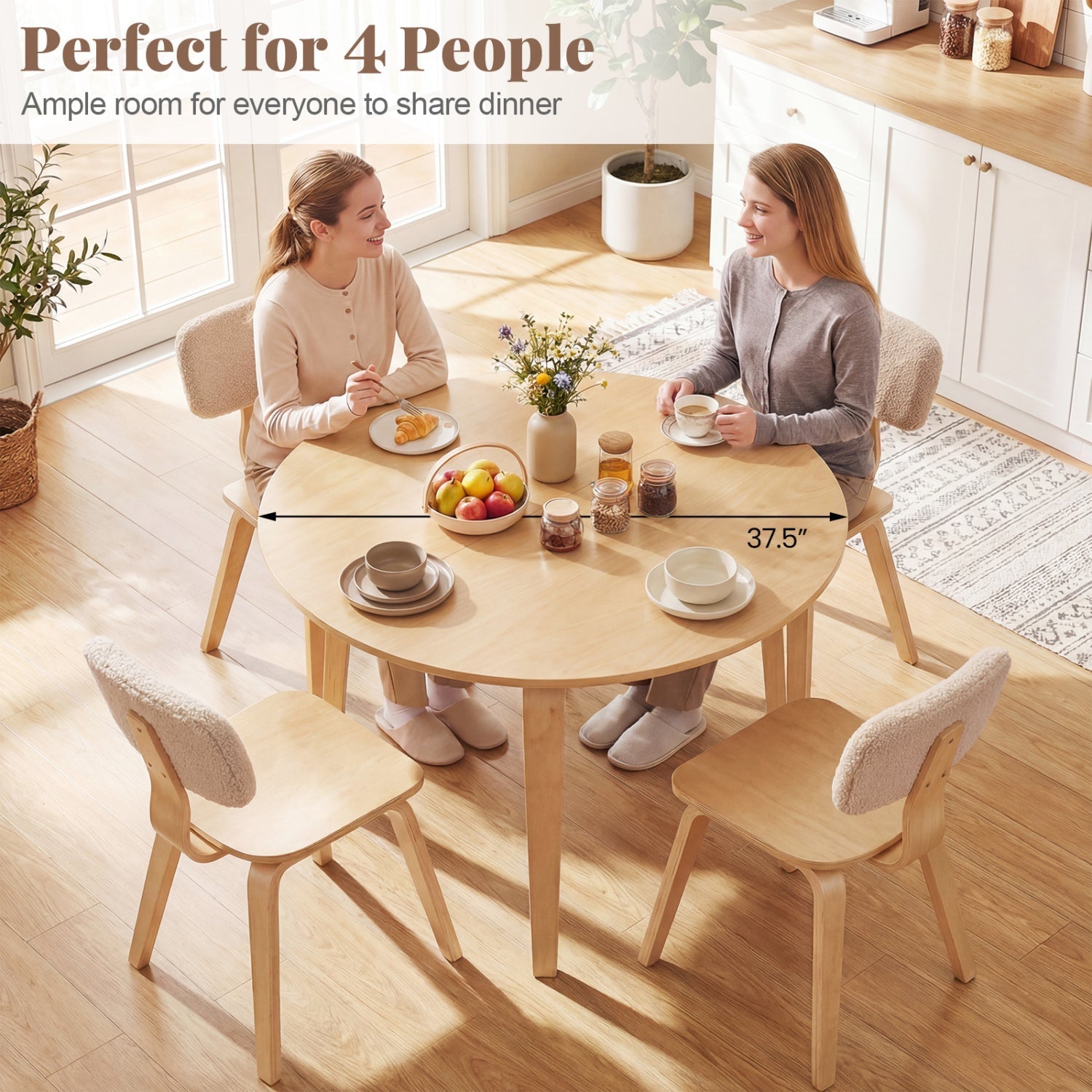 5 Piece Dining Table Set with 4 Padded Dining Chairs and Rubber Wood Table