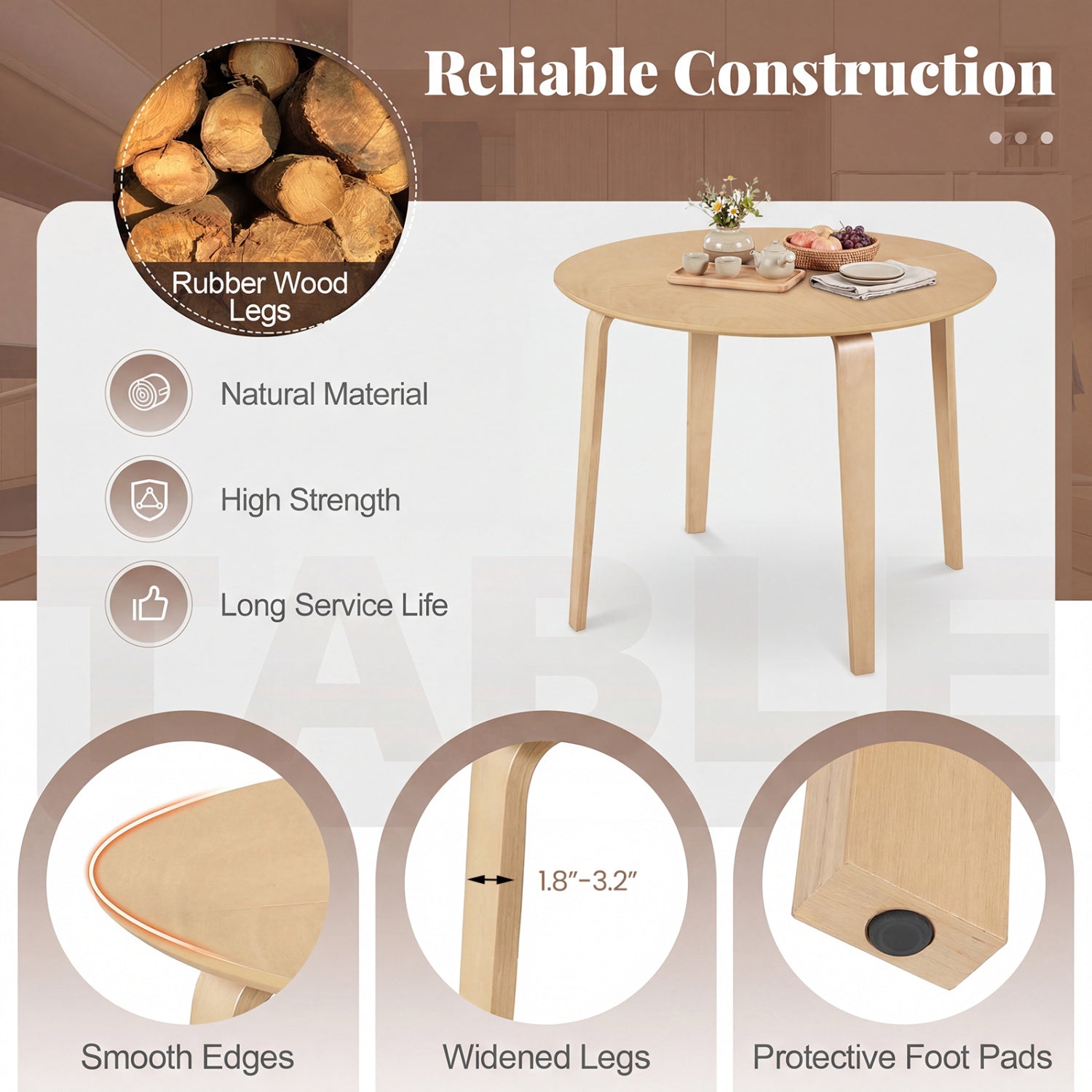 5 Piece Dining Table Set with 4 Padded Dining Chairs and Rubber Wood Table