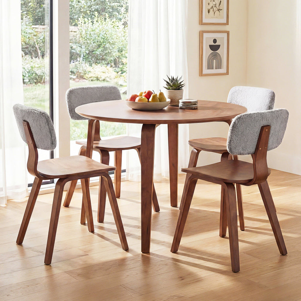 5 Piece Dining Table Set with 4 Padded Dining Chairs and Rubber Wood Table