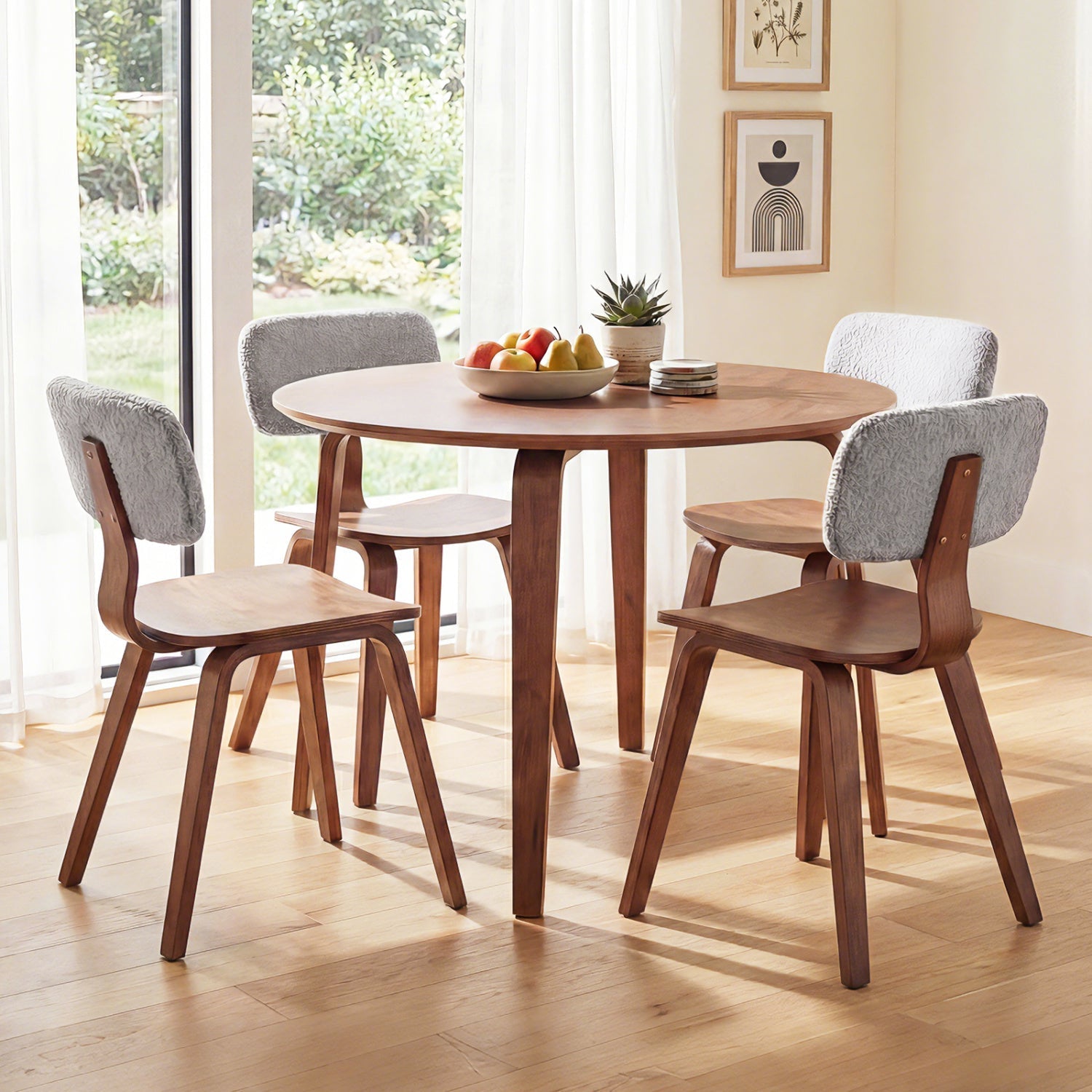 5 Piece Dining Table Set with 4 Padded Dining Chairs and Rubber Wood Table