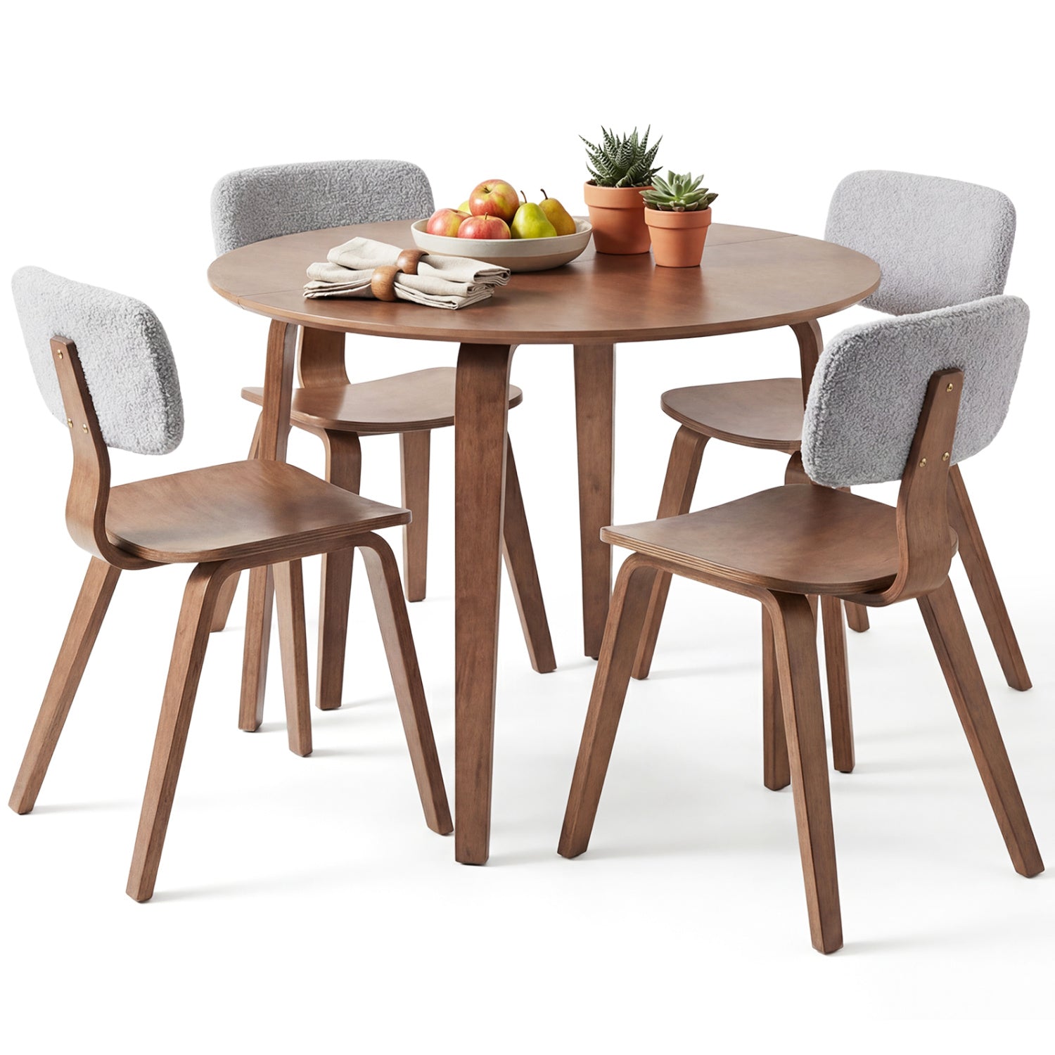 5 Piece Dining Table Set with 4 Padded Dining Chairs and Rubber Wood Table