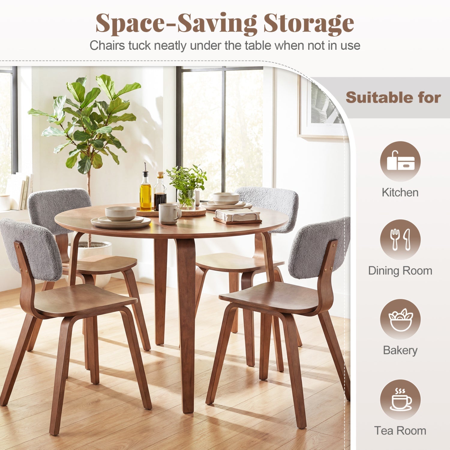 5 Piece Dining Table Set with 4 Padded Dining Chairs and Rubber Wood Table