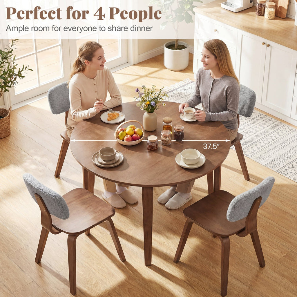5 Piece Dining Table Set with 4 Padded Dining Chairs and Rubber Wood Table