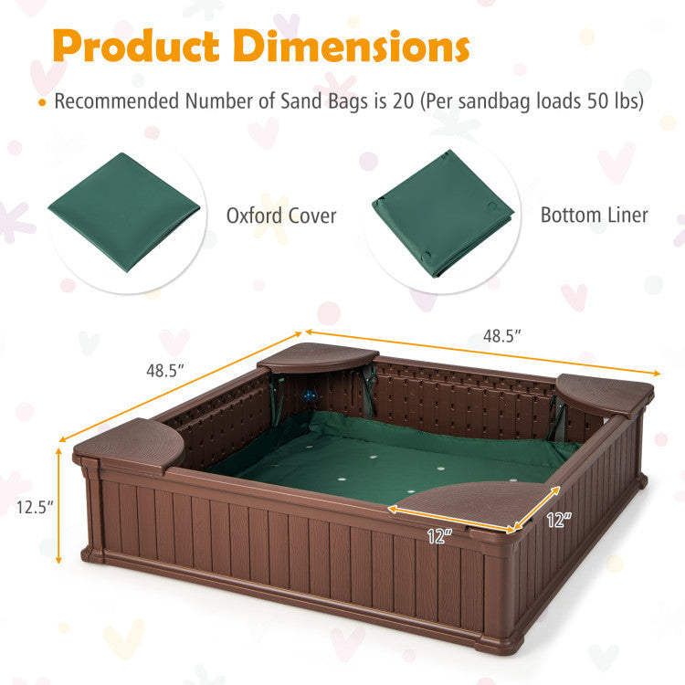 Kids Sandbox with Cover and Seats with 2 Kids Adirondack Chairs