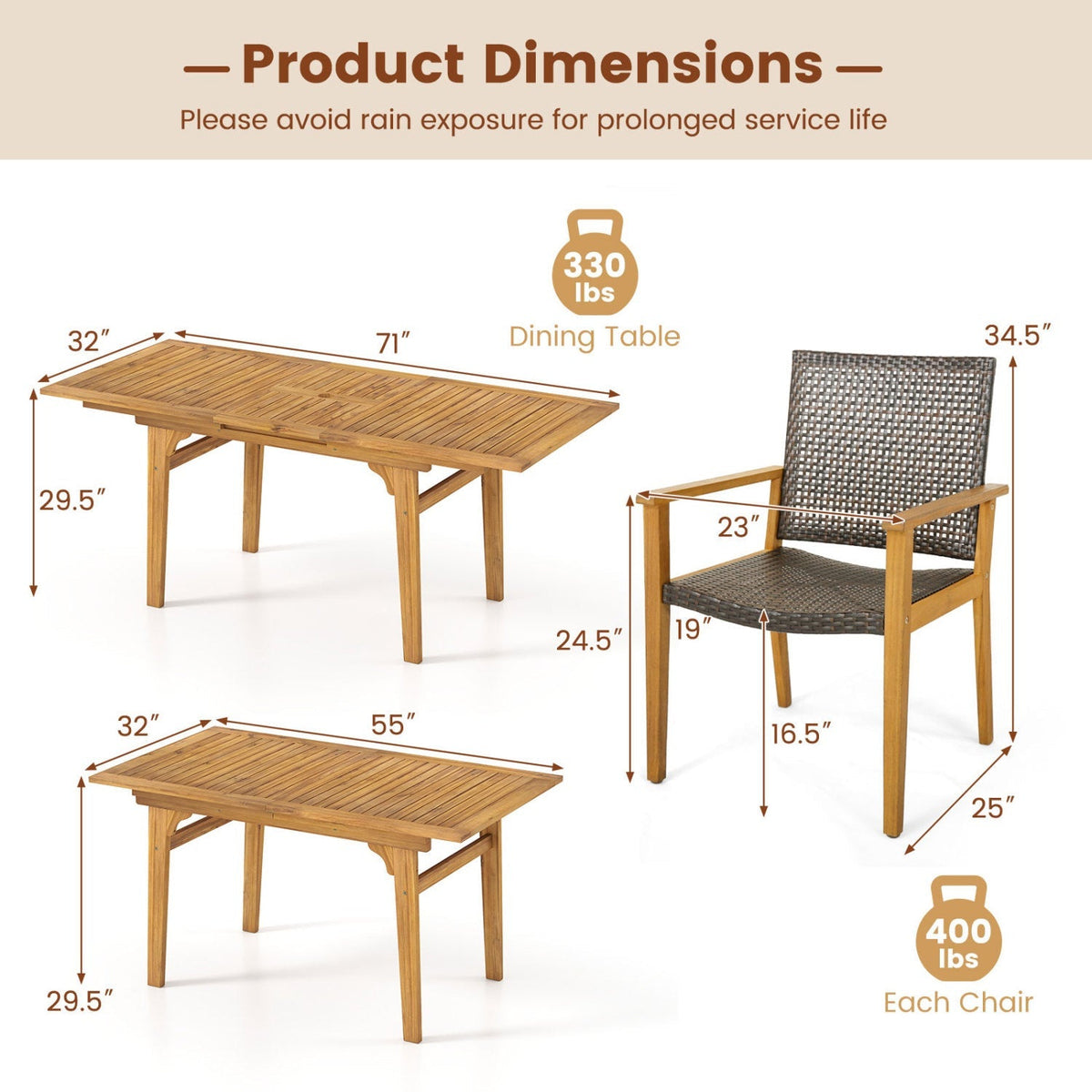 9-Piece Expandable Patio Dining Set for Deck and Garden