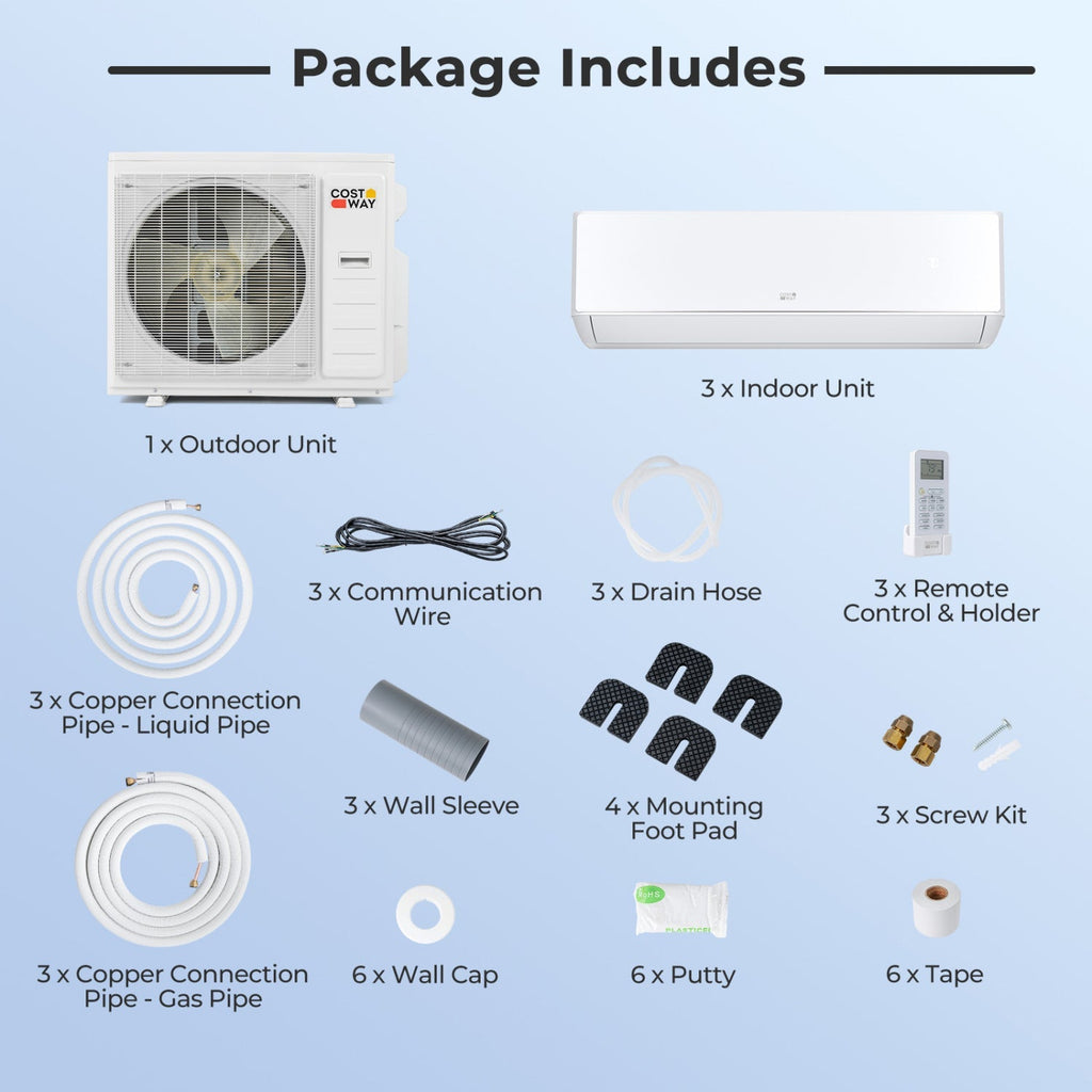 X-Pro 35000 BTU 3 Zone 22.5 SEER2 Mini Split AC with Heat Pump