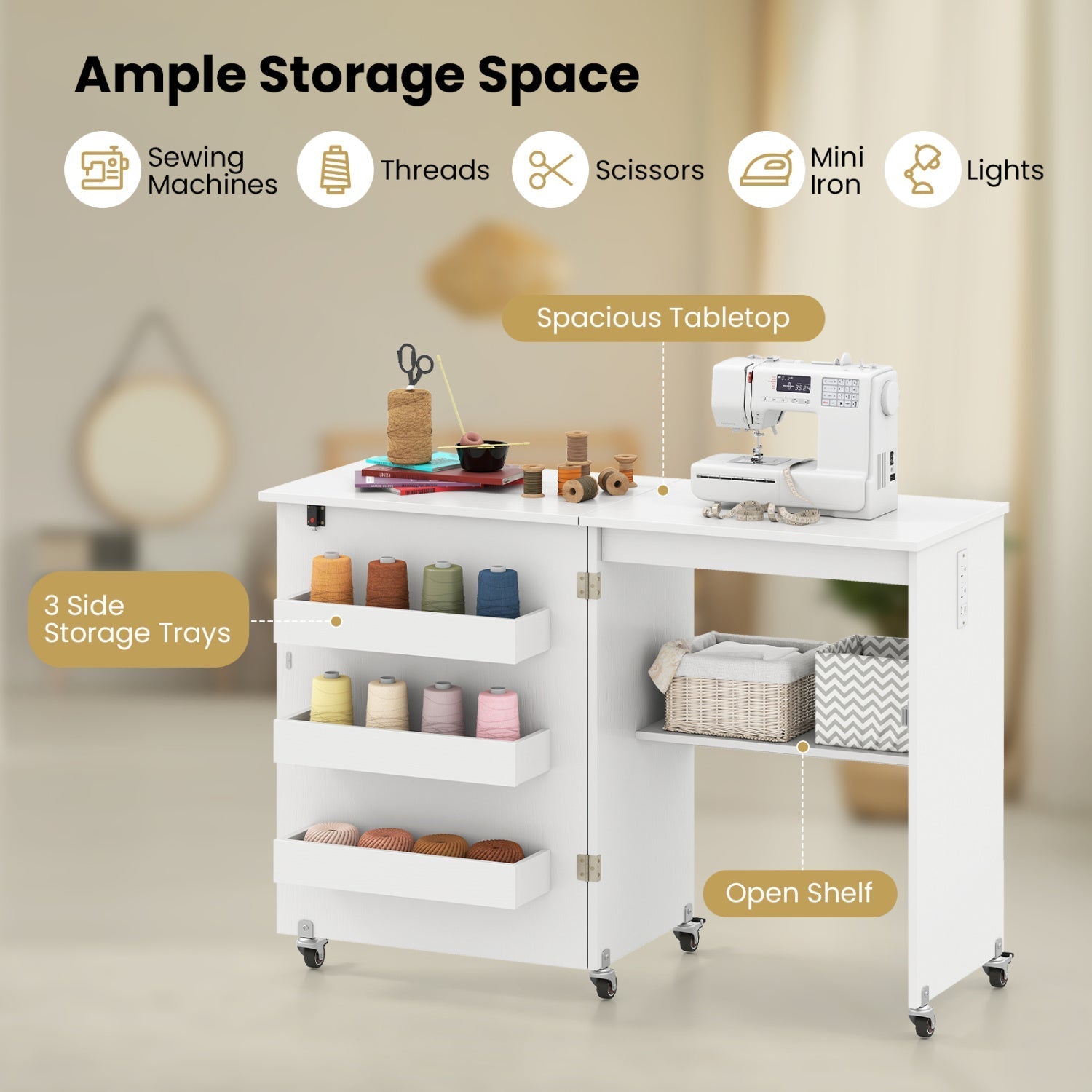 Sewing Machine and Table Set with Charging Station Folding Craft Desk and Beginner Sewing Machine