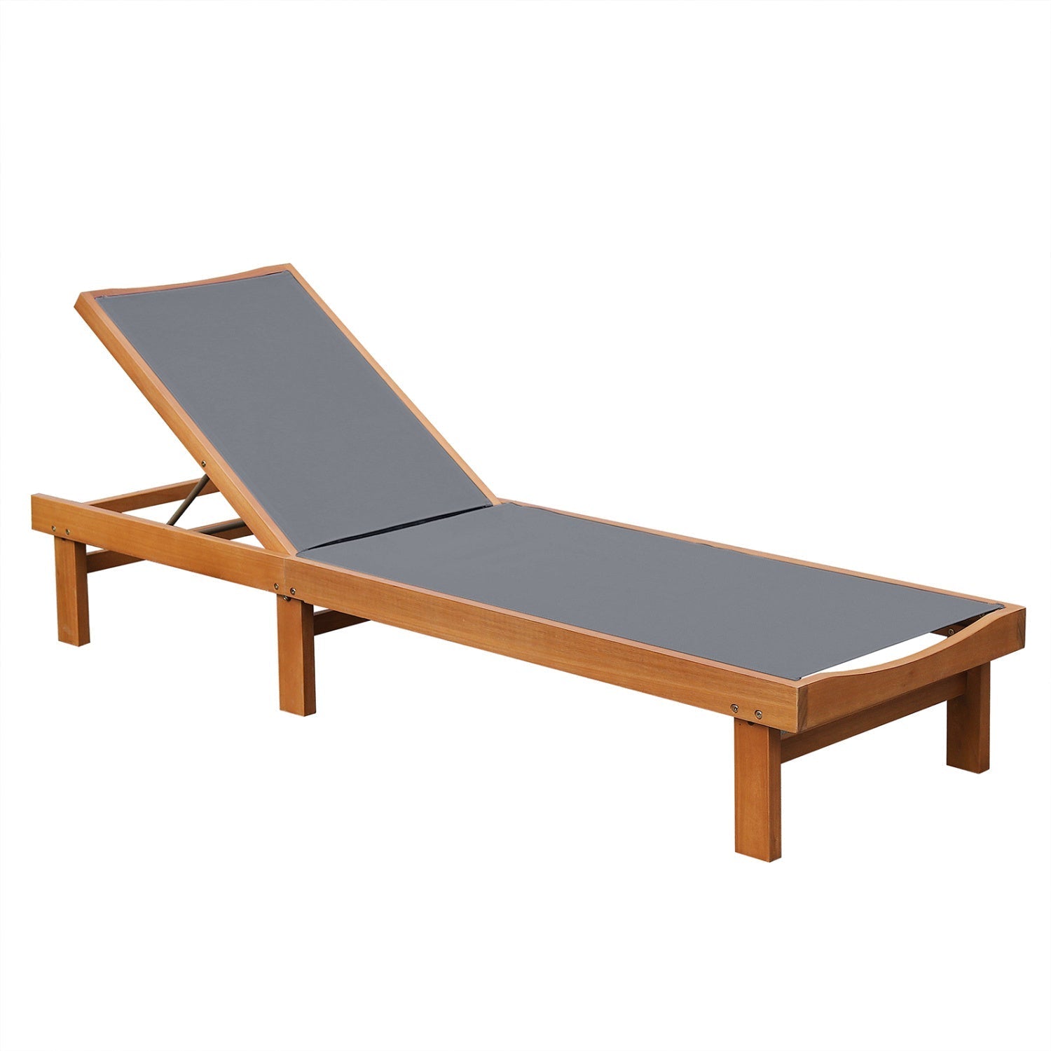 Outdoor Wood Chaise Lounge Chair with 5-Postion Adjustable Back