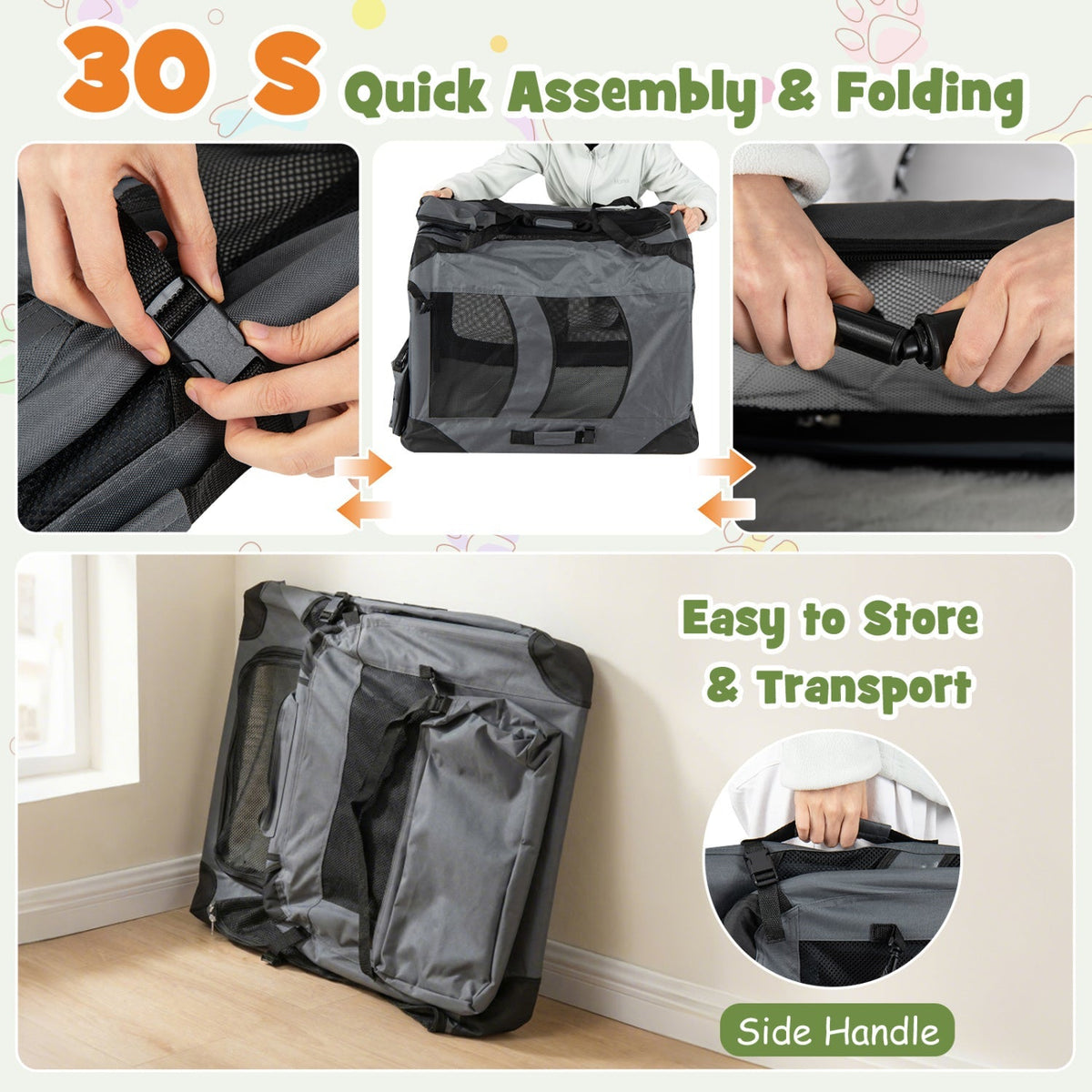 Soft Collapsible Dog Crate with Mesh Windows and 3 Doors