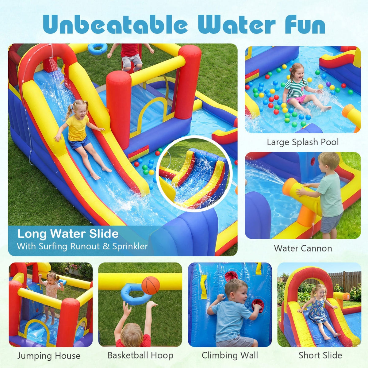 7-in-1 Inflatable Water Slide Bounce House with Dual Slides