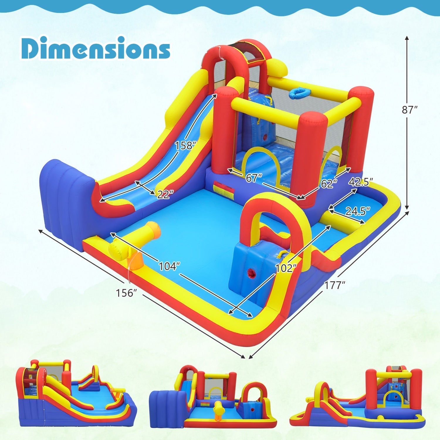 7-in-1 Inflatable Water Slide Bounce House with Dual Slides