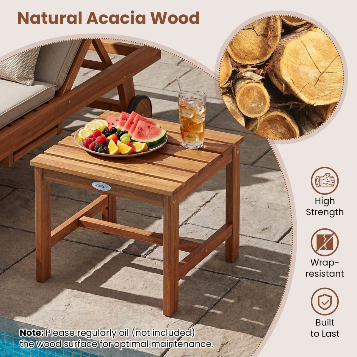 Adirondack Chair Set of 2 with Side Table - Acacia Wood