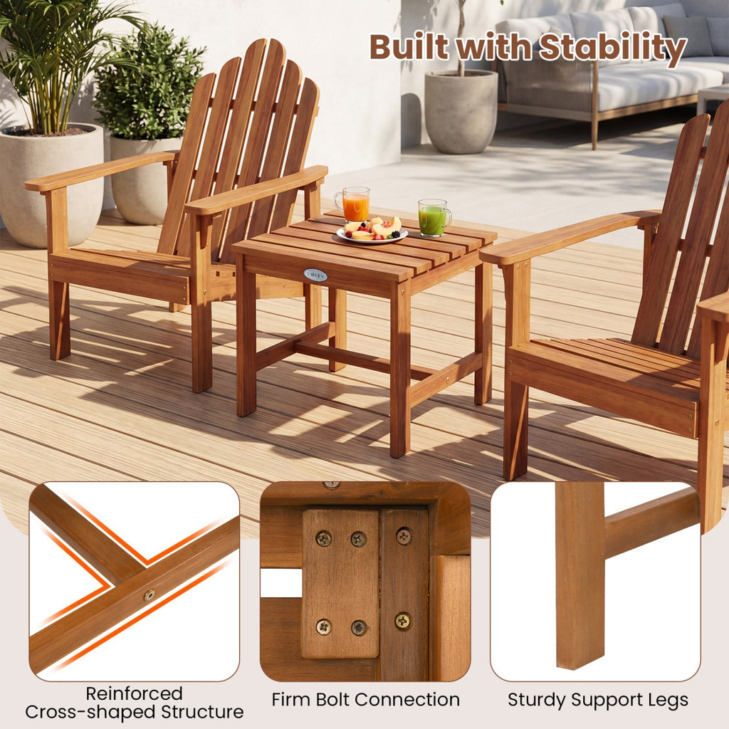 Adirondack Chair Set of 2 with Side Table - Acacia Wood