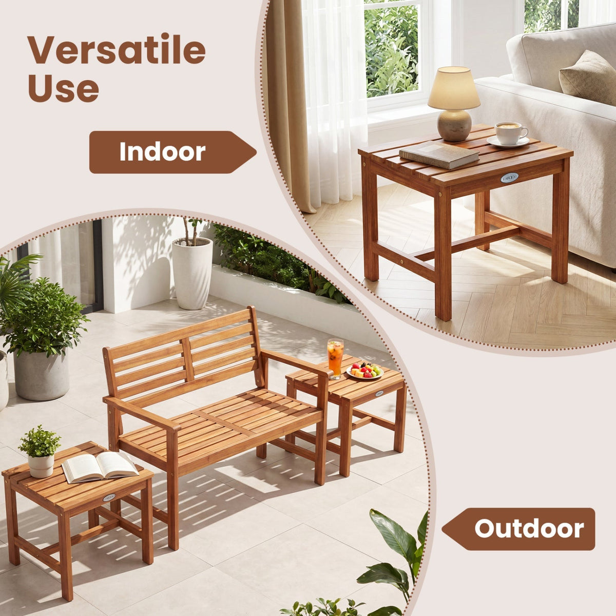 Adirondack Chair Set of 2 with Side Table - Acacia Wood