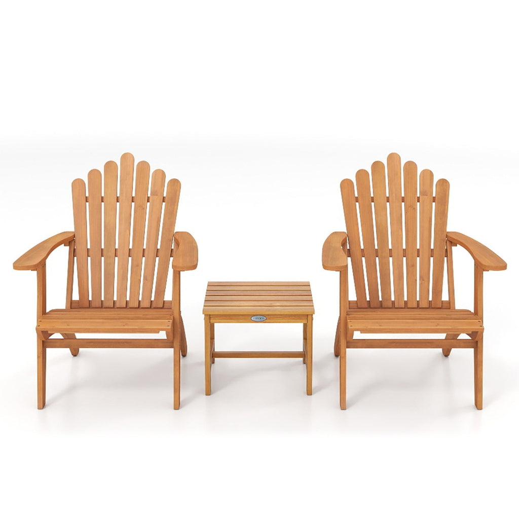 Adirondack Chair Set of 2 with Side Table - Acacia Wood