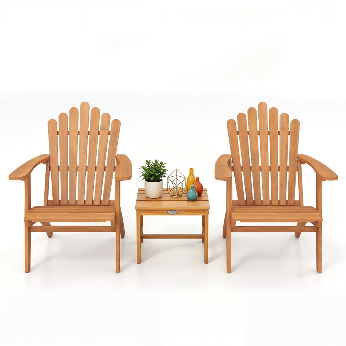 Adirondack Chair Set of 2 with Side Table - Acacia Wood
