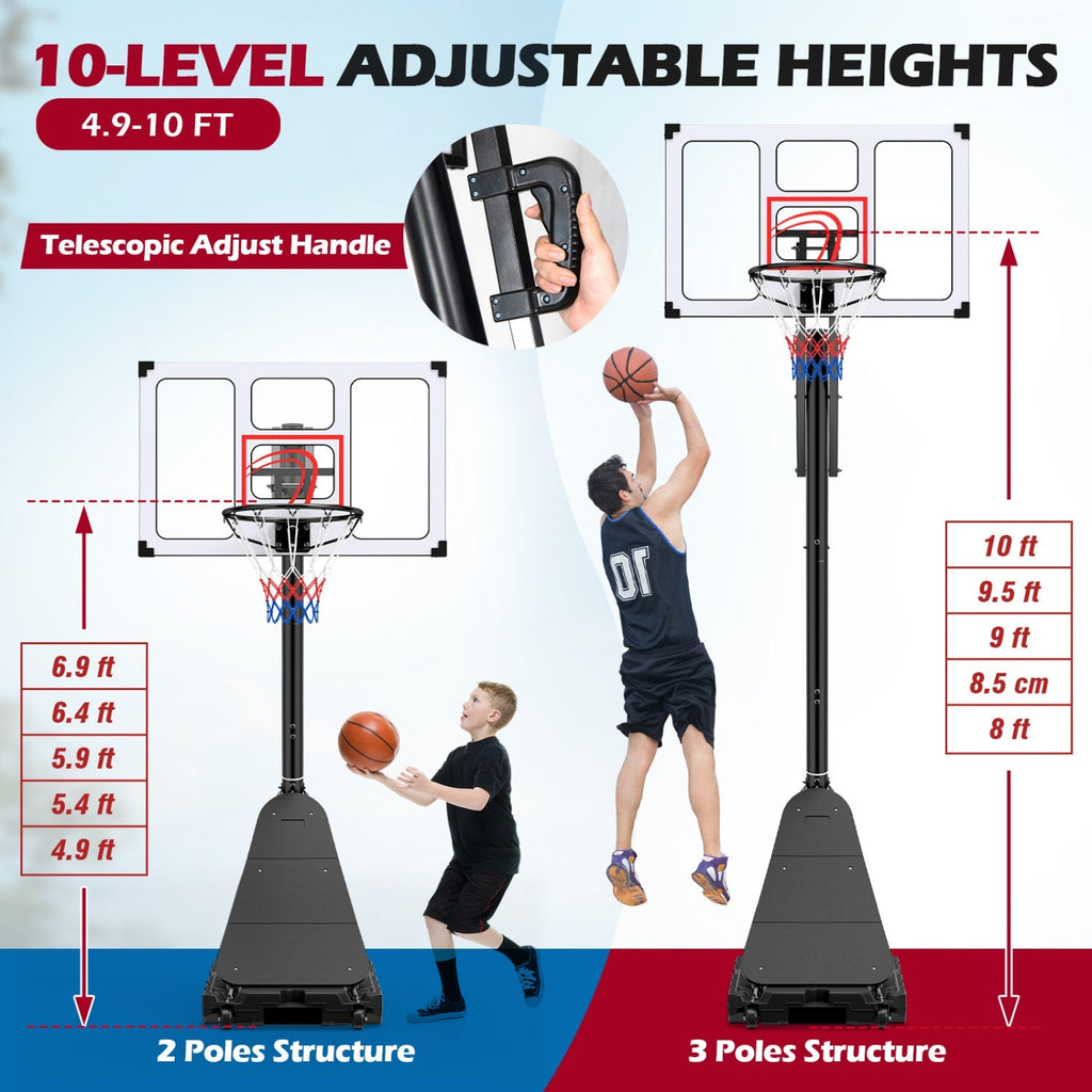 Portable Basketball Hoop Adjustable 4.9-10 Feet with Base