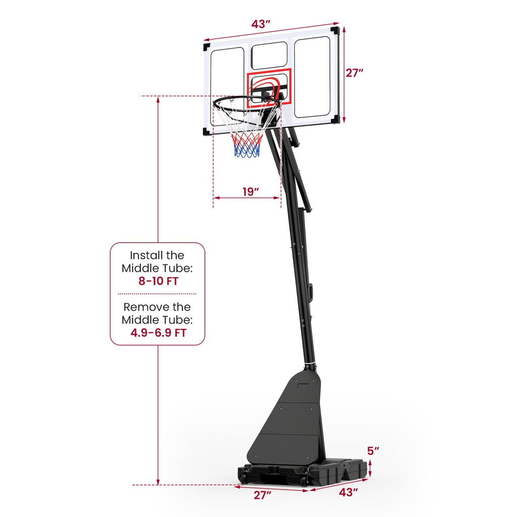 Portable Basketball Hoop Adjustable 4.9-10 Feet with Base