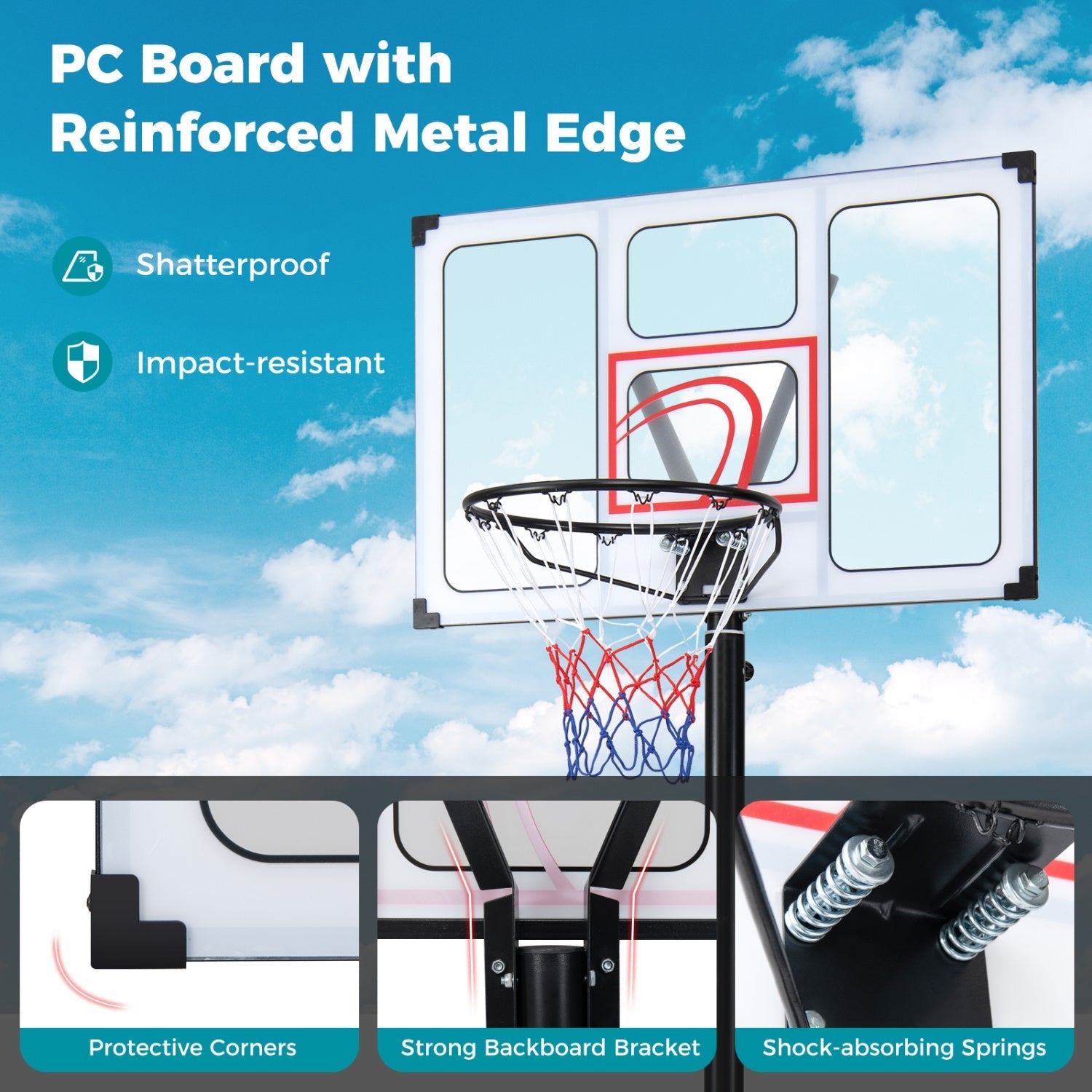 Portable Basketball Hoop Adjustable 4.1-10 Feet with Base