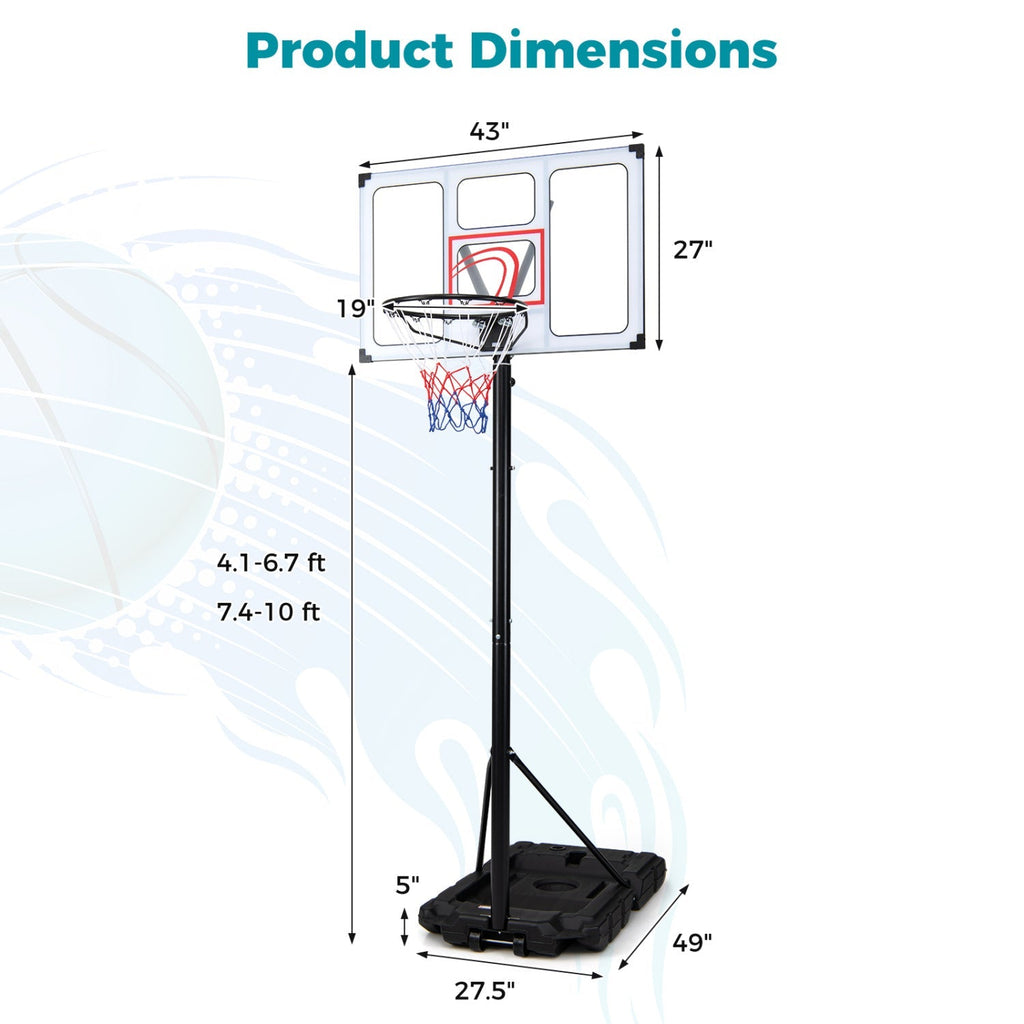 Portable Basketball Hoop Adjustable 4.1-10 Feet with Base